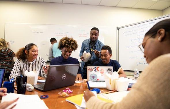 Students working at table